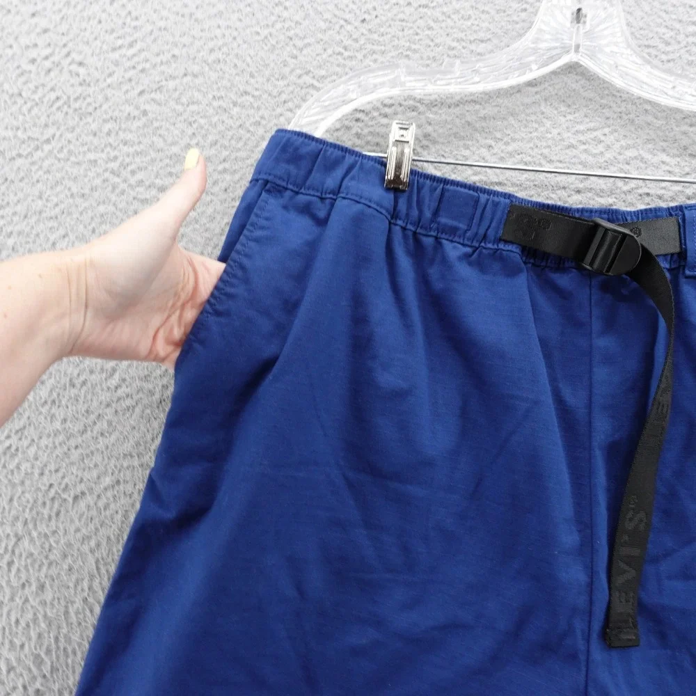 Levis‎ Mens Ripstop Belted Casual Shorts Size XXL Blue Mens Elastic Waist 8